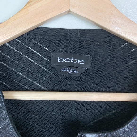 BEBE Cropped Genuine Leather Strip Zip Up Jacket Round Neck US L - Picture 8 of 9